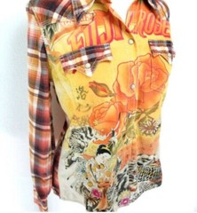 Lucky Brand Fuji Rose Corduroy Snap Buttons Cowgirl Top Western Shirt Size S