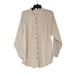 We The Free Free People Cotton Gauze Button Down Shirt Ivory M Boho *stained*