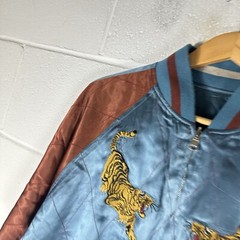 Vintage Souvenir Jacket Mens Medium Blue Sukajan Vietnam 70s Reversible Satin