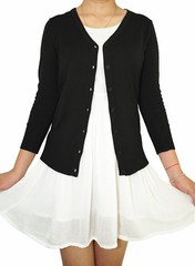 Women Fitted Cardigan V-Neck 3/4 Sleeve Vintage Soft Knit Basic & Plus Size USA