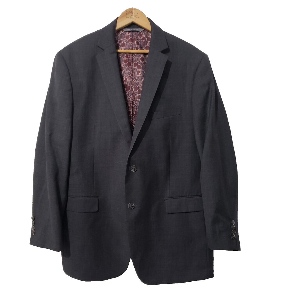 Perry Ellis Premium Slim Fit Charcoal Wool Blend Blazer Double-Vented 44R/38W