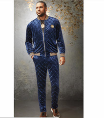 Size L Stacy Adams Navy Blue Jogger Jacquard Velour Active Pant Suit Set