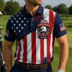 USA 250th Anniversary Polo Shirt, 250 Years Of Freedom Golf Shirt, American Flag
