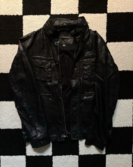 John Varvatos Men’s Black Leather Jacket Stand-Up Collar Full Zip Size 48