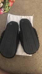 Balenciaga Men’s Black Logo Faux Fur Open Toe Slide Sandals US 10
