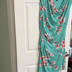 Women’s Green Floral Cowl Neck Ruched Sheath Dress Sleeveless Knee 14size