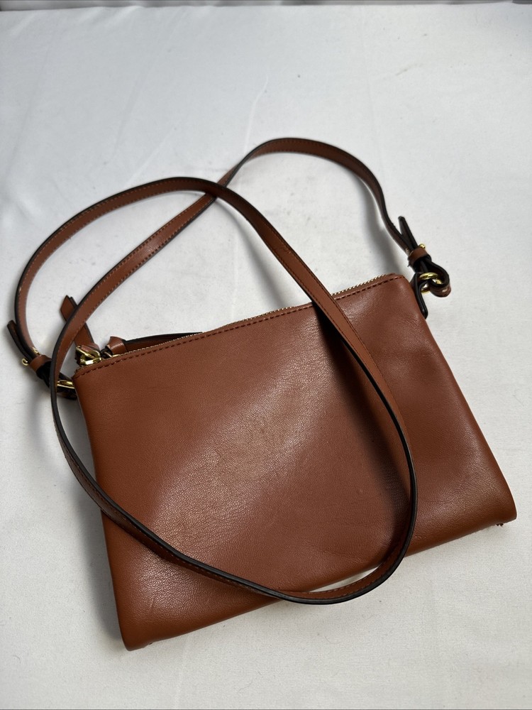 Old Navy Brown Faux Leather Crossbody Double Zipper Purse