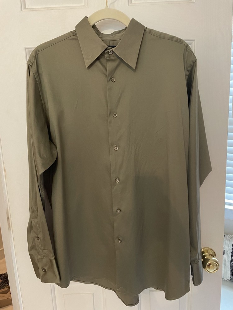Murano Satiny Olive Mens Dress Shirt – Stretch – Size L