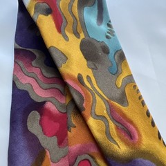 Abstract Multicolor Silk Tie in Yellow and Purple 100% Silk Imported Fabric USA