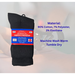 3-12 Pairs Men’s Women Health Cotton Diabetic Black Crew Socks 9-11 10-13 13-15