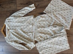 Hannah Anderson Women’s Organic Cotton Pajama Set Long Sleeve Medium Cream Green