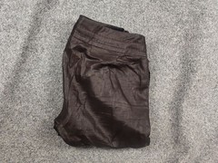 Brioni Italy Design Brown wide women Ramie Waxed Trouser Pants ties at the waist