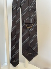 Brioni 100% Silk Tie Handmade Italy Gray Blue Striped Luxury Designer Necktie