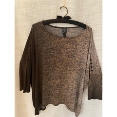 Clara Sunwoo Tunic Top Large Brown Ombre Button Shoulder Dolman Knit Made in USA