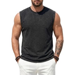 Men’s Washed Cotton Sleeveless Tank Top Loose Fit Summer Vest ✅ Buy 2 Save More
