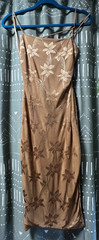 Windsor Taupe Floral Embroidered Strappy Sleeveless Knee Length Slip Dress S