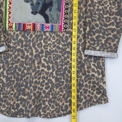 Queen Bee’s Womens XL Dolman Sleeve Leopard Top Folk Art Cow Patch Boho Western