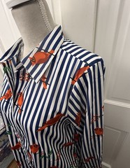 Collections Etc Womens Blouse Button Up Long Sleeve Cardinals & Stripes Medium