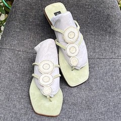 Anna Trzebiński NWOT Green Suede Beaded Nairobi Sandals EU 37 NARROW US 6.5, 7 N