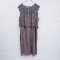 Adrianna Papell Beaded Short Dress Size 16W Leadnude