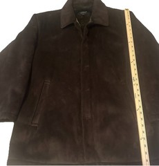 Claiborne Mens XL Brown Faux Suede Sherpa Lined Coat Button Front Winter Jacket