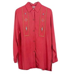 Classic Investment Clothing Western Style Silk Blouse Womens Size Medium Red