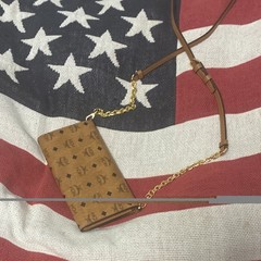 MCM Women’s Brown Monogram Wallet on Chain Crossbody Detachable Strap Gold