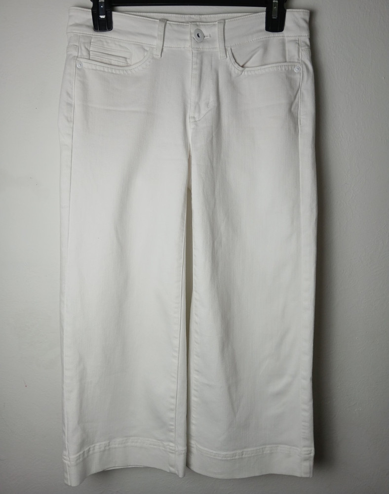 J. Jill Women’s White Denim Wide Leg Crop Pants Pockets Mid Rise Petite 2P