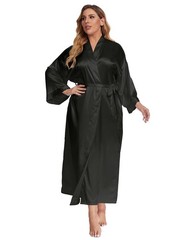 feslieacc Women’s Plus Size Long Satin Robes 4X-Large-5X-Large Plus, Black