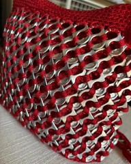 Red Crochet Recycled Soda Pop Can Knitted Shoulder Bag Zipper Closure B1