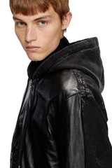 Diesel Men Hooded Leather Jacket Size M