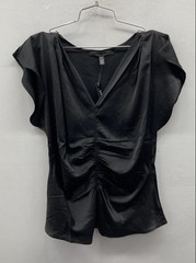 White House Black Market Women’s Black Ruched Front Flutter Sleeve Top NWT Sz M