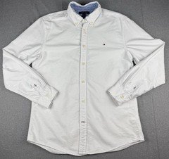 Tommy Hilfiger Custom Fit White Button Down Shirt Mens Large Logo Cotton