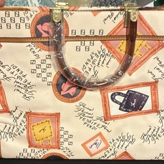 Fendi Beige Logo Large Tote Bag Zip Top Handles Strap Red Lining