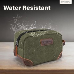Men’s Leather and Canvas Travel Toiletry Dopp Kit, Shaving Bag (Dark Green)