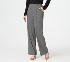 H by Halston Regular Wide- Leg Herringbone Pull-On Pants with Pintuck Size 8