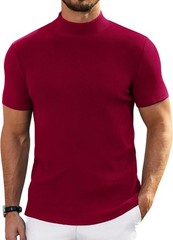 Mens Short Sleeve Mock Turtleneck Sweater Casual Ribbed Knit Pullover Top Tee