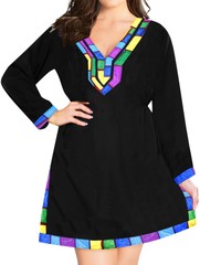 LA LEELA Women’s Mini Caftan Swimsuit Cover Up for Swimwear US 8-14 Black_B685