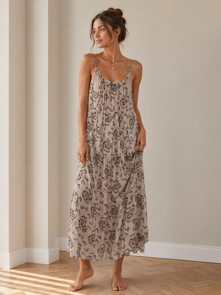 Elena Baldi Silk Blend Maxi Dress M Pink Floral Boho Italy Sleeveless NWT