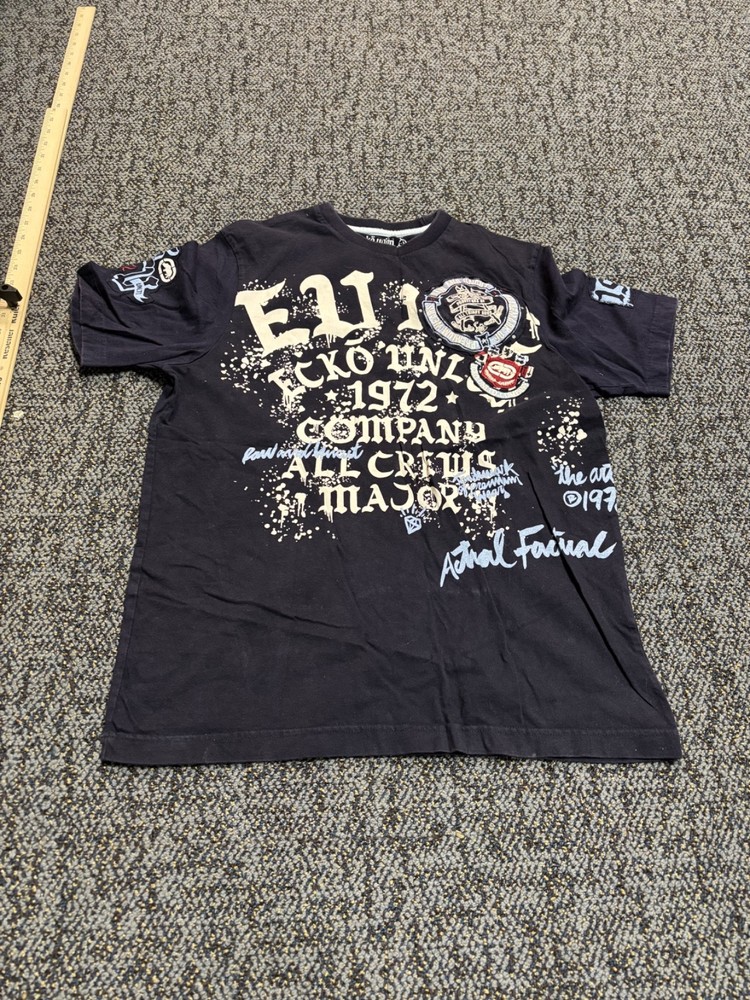 Eclo Unita Size Medium Dark Blue Cotton Graphic T-Shirt