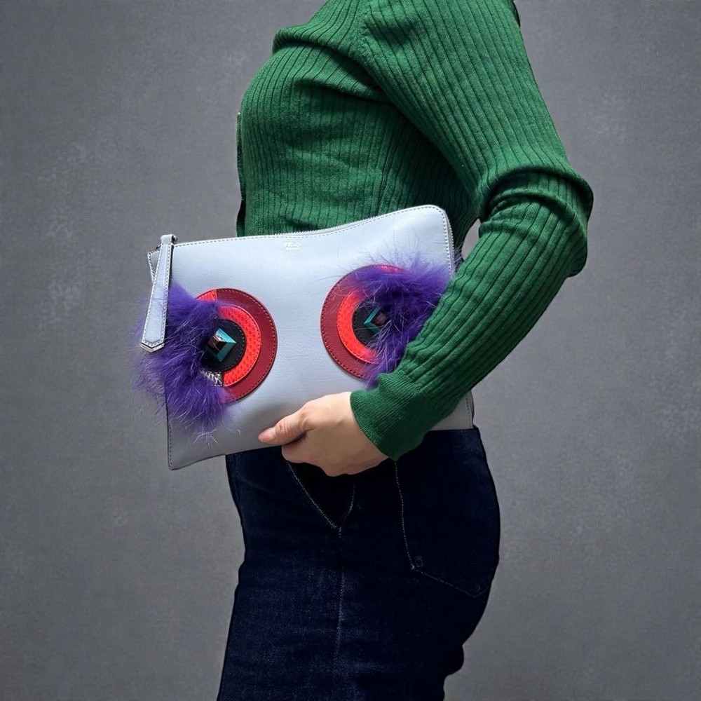 Fendi Monster Blue Leather Clutch Bag Second-Hand Japan 0610719