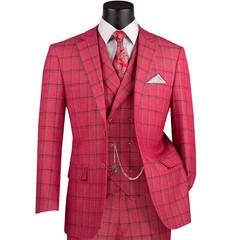 VINCI Men’s Windowpane 3-Piece Suit 38S-56L, 6 Colors, Modern Fit – NEW