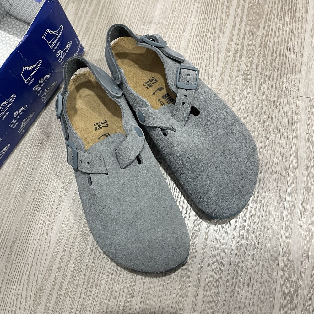 Birkenstock Tokio II Suede Basalt Gray Sandals EU37 Narrow Women New Box No Lid