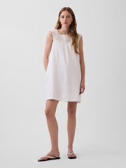 GAP- Linen-Blend Crochet Yoke Mini Dress