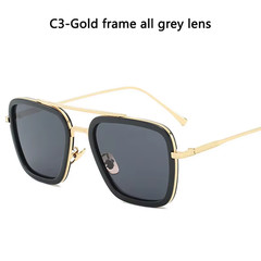 Retro Iron Man Sunglasses Tony Stark Glasses Square Metal Frame for Men Women