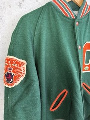 60s True Vintage Green Wool Varsity Howe Vintage Snap front Jacket 24×28