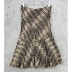 Alfani Skirt Womens 2 Silk Wool Blend Midi Ruffle Abstract Boho Artsy Brown Zip