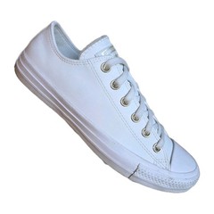 Converse Chuck Taylor All Star Low Ox White Leather Sneaker Shoes Womens Size 9