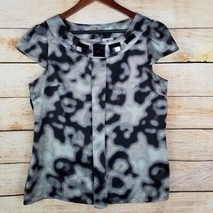 Worthing Womens Top Size L Gray Disco Abstract Bead Detail Short Sleeve Career