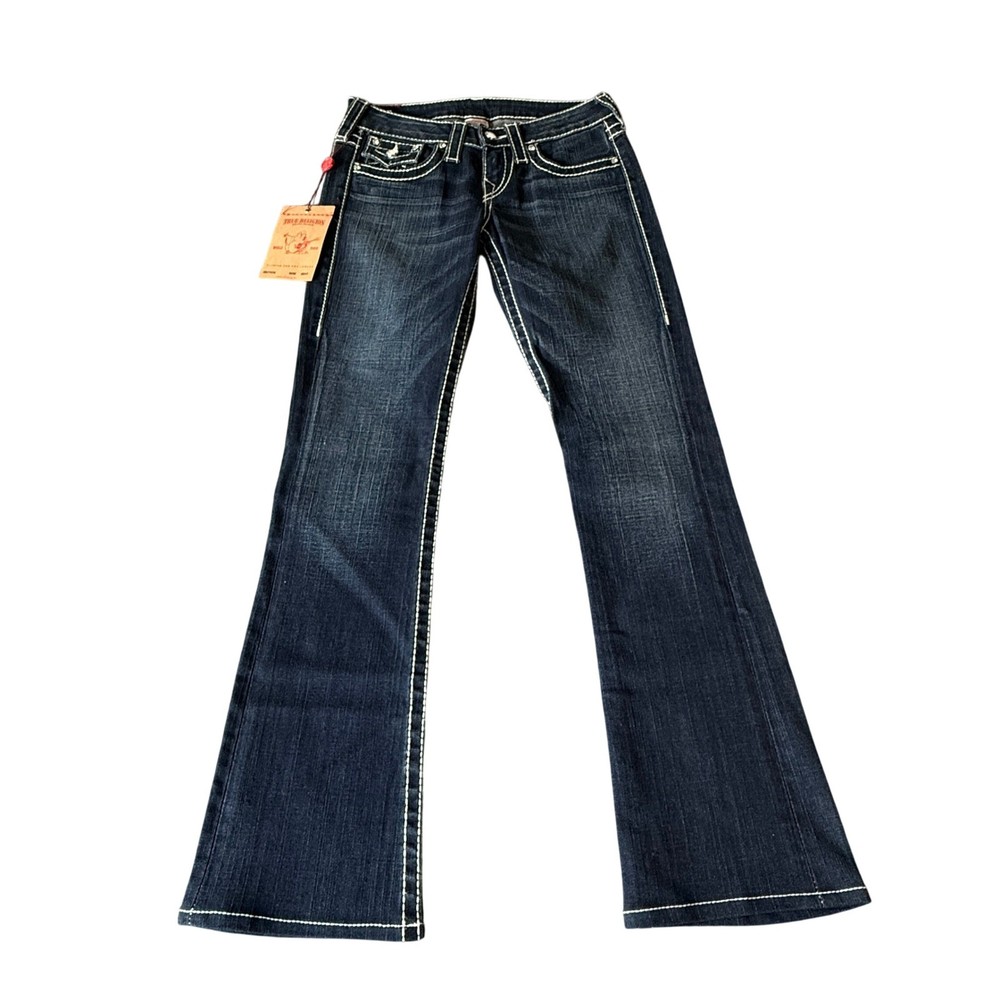 True Religion Disco Becky Big T Flare Jeans Dark Wash Crystal Embellished 26